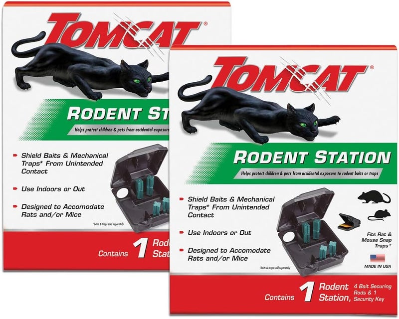 TOMCAT Rodent Station, Each Box Includes 1 Rodent Station with 4 Bait Securing Rods and 1 Security Key, Use Indoors or Outdoors, 2-Pack - Image 1